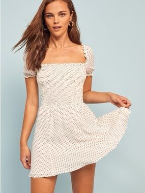 Reformation Bambina dress white and black polka dot